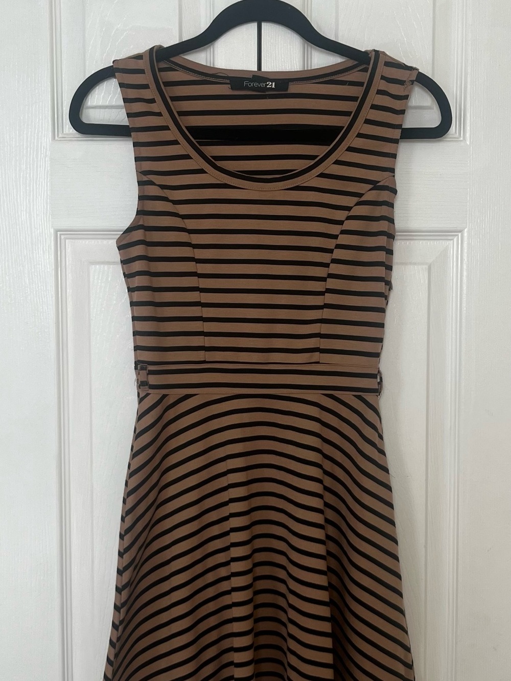 Forever 21 Brown and Black Striped Sleeveless Fit-and-Flare Midi Dress